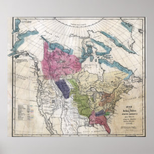 1836 Indian Tribes of North America Map Poster