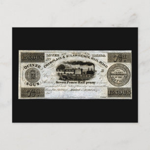 1837 Canadian Railroad Currency Postcard