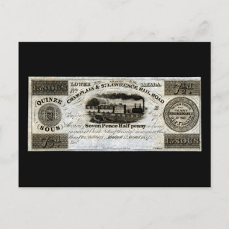 1837 Canadian Railroad Currency Postcard