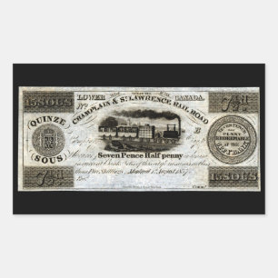 1837 Canadian Railroad Currency Rectangular Sticker