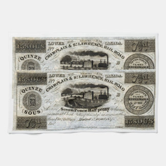 1837 Canadian Railroad Currency Tea Towel