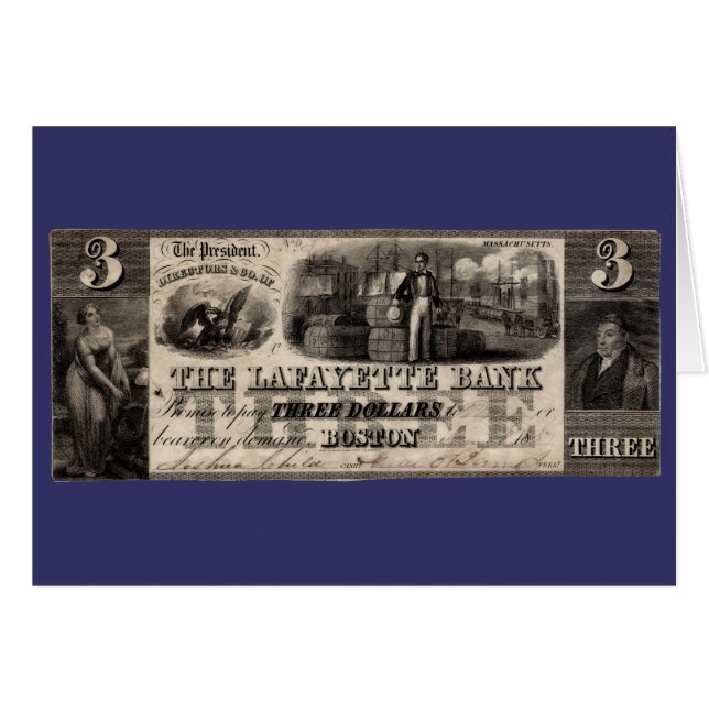 1837 Lafayette Bank Three Dollar Note (Front Horizontal)