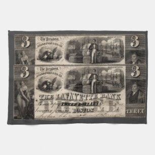 1837 Lafayette Bank Three Dollar Note Tea Towel