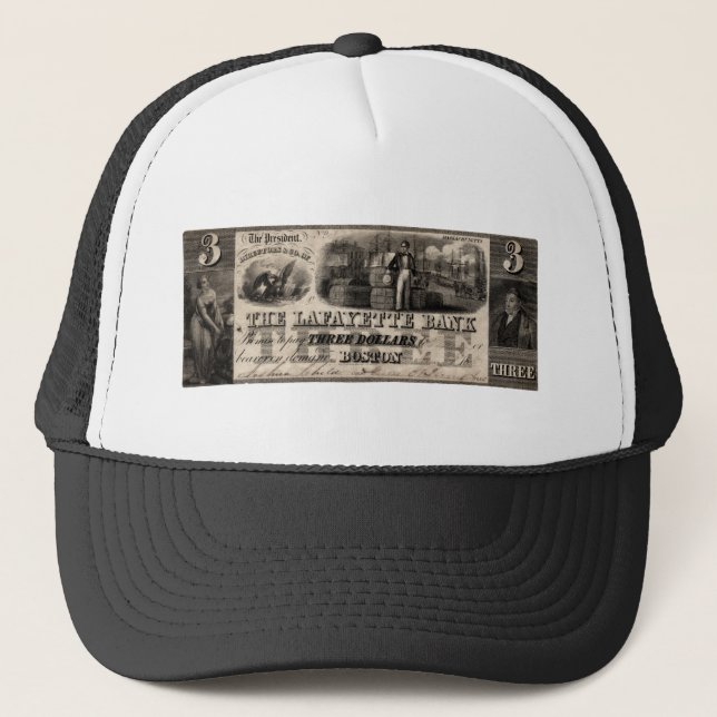 1837 Lafayette Bank Three Dollar Note Trucker Hat (Front)