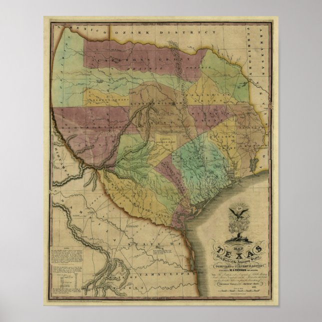 1837 Texas Map with Parts of the Adjoining States Poster (Front)