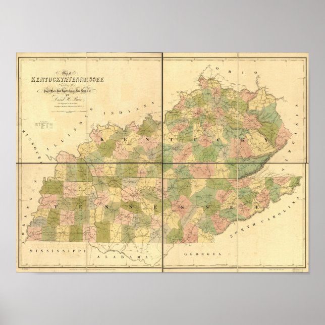 1839 Map of Tennessee & Kentucky Rails and Roads Poster (Front)