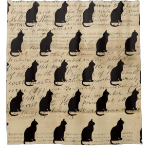 1840's Rustic Ephemera Deed Cat  Silhouette Shower Curtain