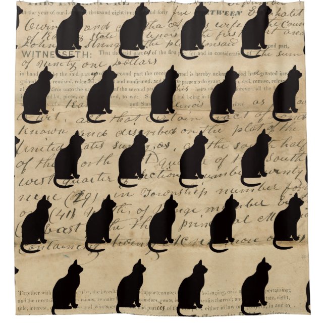 1840's Rustic Ephemera Deed Cat  Silhouette Shower Curtain (Front)