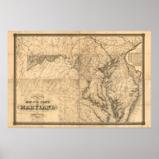 1841 Map of Maryland Poster