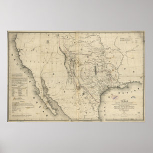 1844 Map of Republic of Texas & Countries Adjacent Poster