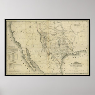 1844 Map of Texas and the Countries Adjacent Poster