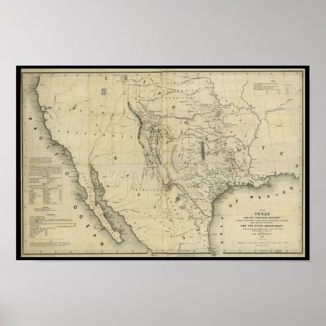 1844  Map of Texas and the Countries Adjacent Poster (Front)