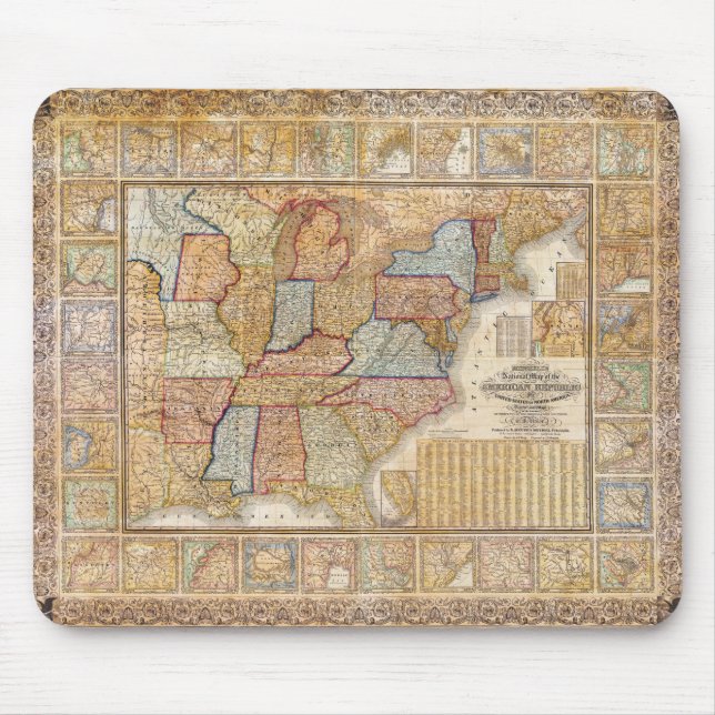 1845 Samuel Mitchell Wall Map of the United States Mouse Mat (Front)