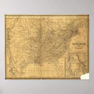 1847 Antique Rail Map of the United States Poster
