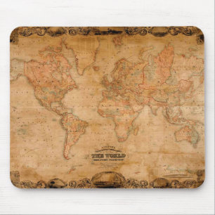 1847 ANTIQUE World MAP Mousepad