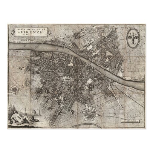 Image of 1847 Molini Pocket Map of Florence Italy Postcard