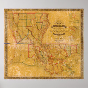 1848 Louisiana Plantations Map Poster