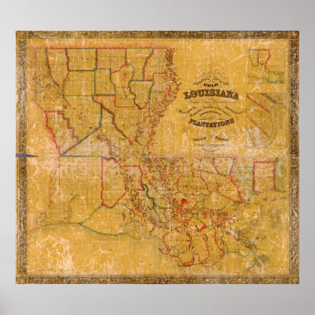 1848 Louisiana Plantations Map Poster (Front)
