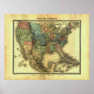 1848 Thunot Duvotenay Map:  Etats-Unis & Mexique Poster