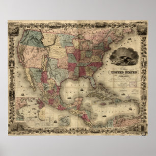 1850 Map of the United States of America Poster