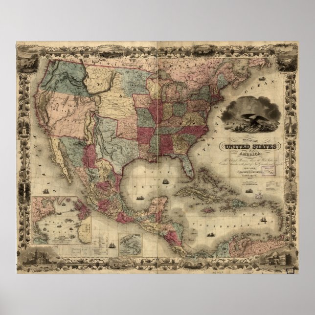 1850 Map of the United States of America Poster (Front)