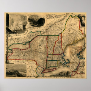 1850 Rail Map of New England, New York and Canada Poster