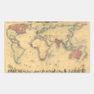 1850’s Map of British Empire Throughout the World Rectangular Sticker