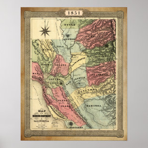 1851 Mining Map of California Poster