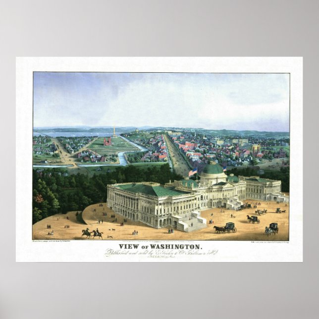 1852 Color Lithograph - View of Washington Poster (Front)