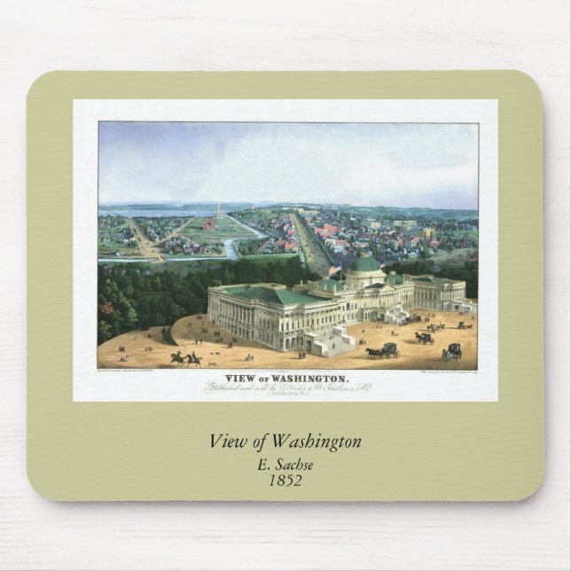 1852 Colour Lithograph - View of Washington Mouse Mat (Front)