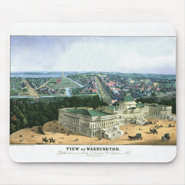 1852 Colour Lithograph - View of Washington Mouse Mat (Front)