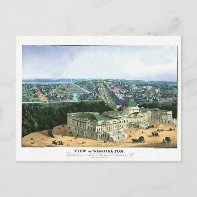 1852 Colour Lithograph - View of Washington Postcard (Front)