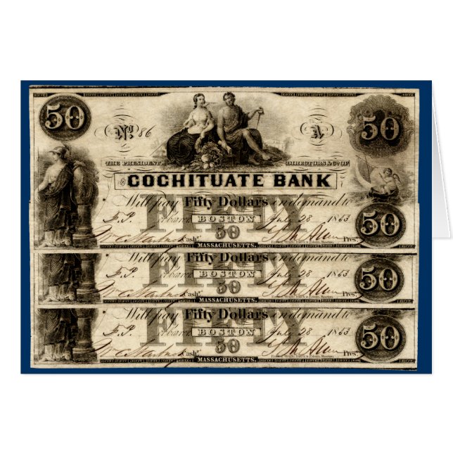1853 Cochituate Fifty Dollar Note (Front Horizontal)