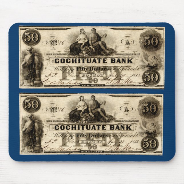 1853 Cochituate Fifty Dollar Note Mouse Mat (Front)
