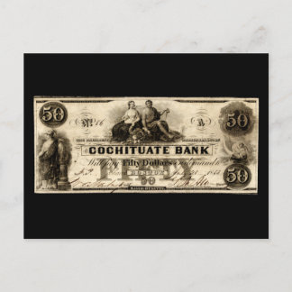 1853 Cochituate Fifty Dollar Note Postcard