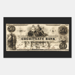 1853 Cochituate Fifty Dollar Note Rectangular Sticker