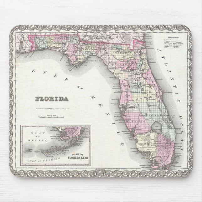1855 Colton Map of Florida Mouse Mat (Front)