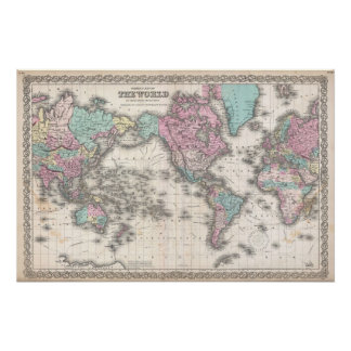 1855 Colton Map of the World on Mercator Projectio Poster