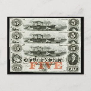 1855 New Haven Five Dollar Note Postcard