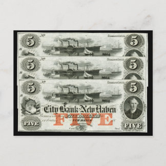 1855 New Haven Five Dollar Note Postcard