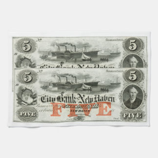 1855 New Haven Five Dollar Note Tea Towel