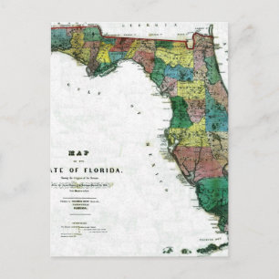1856 Map of the State of Florida by Columbus Drew Postcard