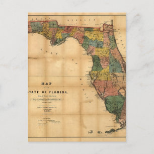 1856 Map of the State of Florida by Columbus Drew Postcard