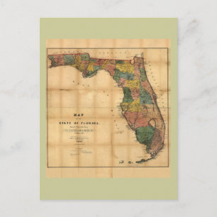 1856 Map of the State of Florida by Columbus Drew Postcard