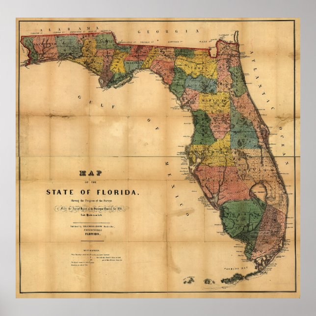1856 Map of the State of Florida by Columbus Drew Poster (Front)