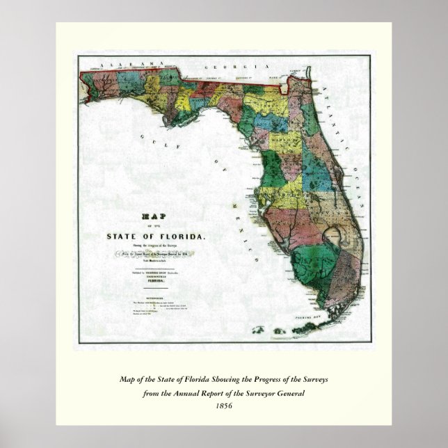 1856 Map of the State of Florida by Columbus Drew Poster (Front)