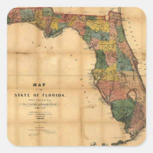 1856 Map of the State of Florida by Columbus Drew Square Sticker