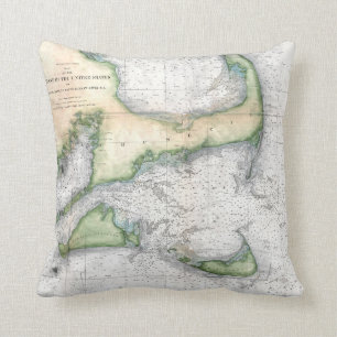 1857 Map Cape Cod, Nantucket, Martha's Vineyard Cushion
