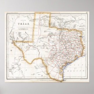 1857 Texas Map Poster