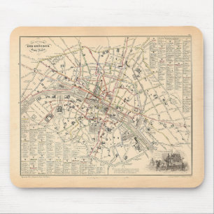 1858 Map: Itineraire des Omnibus dans Paris France Mouse Mat